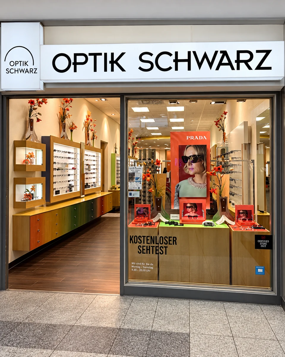 Schaufenster von Optik Schwarz im Donau-Einkaufszentrum Regensburg
