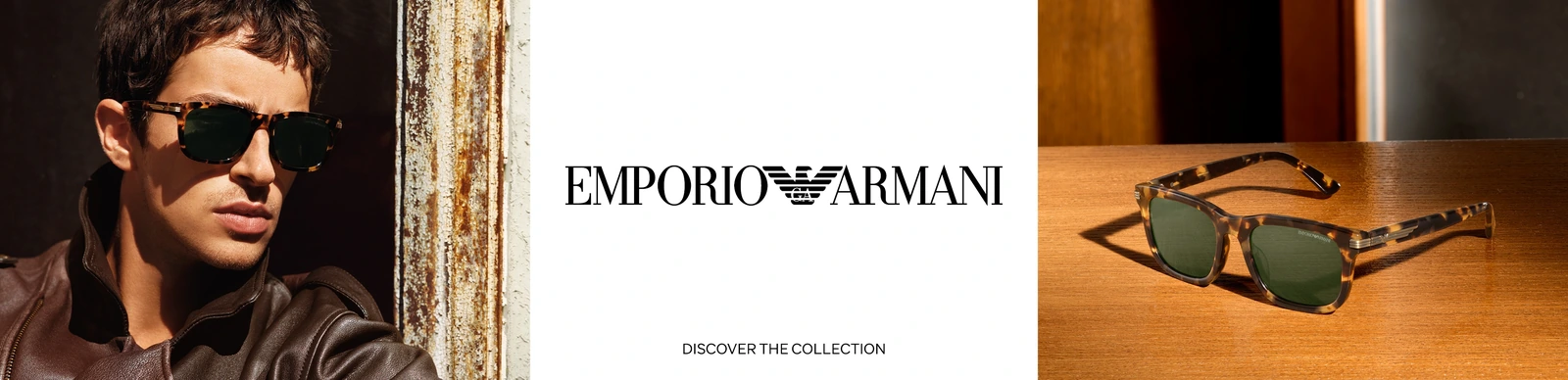 Emporio Armani-Sonnenbrille am Modell und als Produktaufnahme